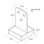 Vuetrade Concealed Bolt Down Post Support 90mm VCBPS90