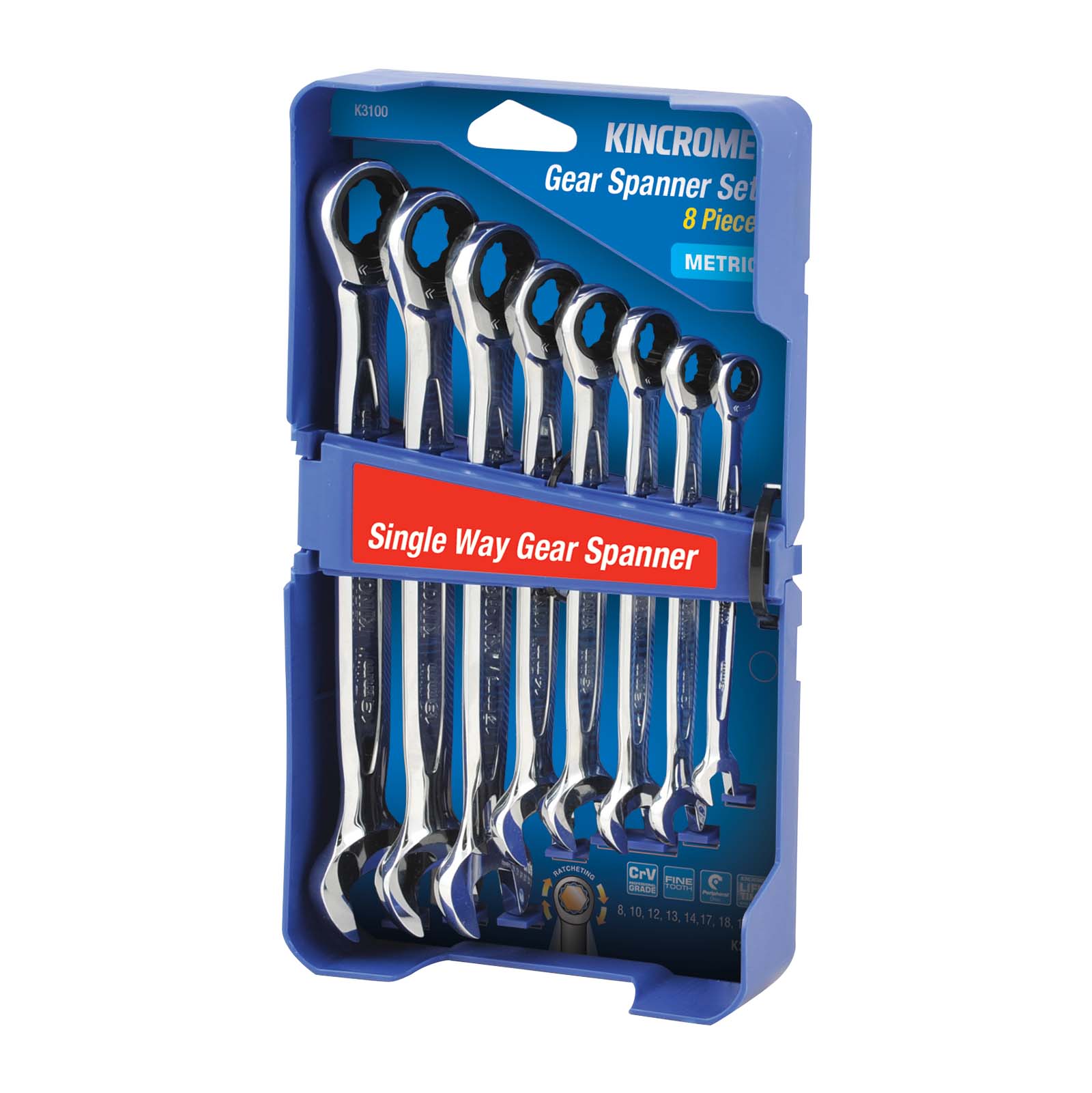 Kincrome 8Pce S/Way Gear Spanner-Met K3100