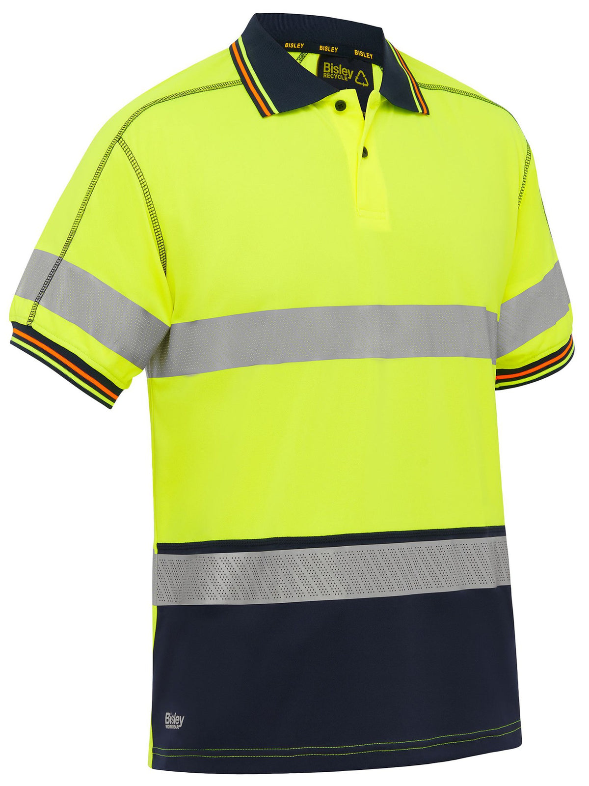 Bisley Workwear BK1219T Men's Yellow/Navy L Taped Hi Vis Polyester Mesh Polo BK1219T_TT04L