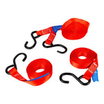 Monkey Grip Ratchet Tie Down 450KG Capacity 25mm x 4M Red Rubber Coated S-Hook 2 Pack RTD254-2