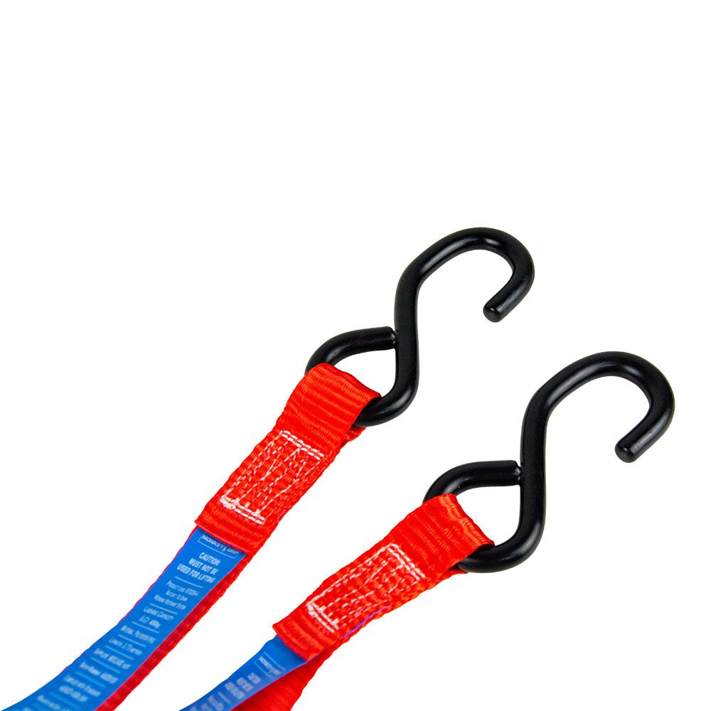 Monkey Grip Ratchet Tie Down 450KG Capacity 25mm x 4M Red Rubber Coated S-Hook 1 Pack RTD254-1