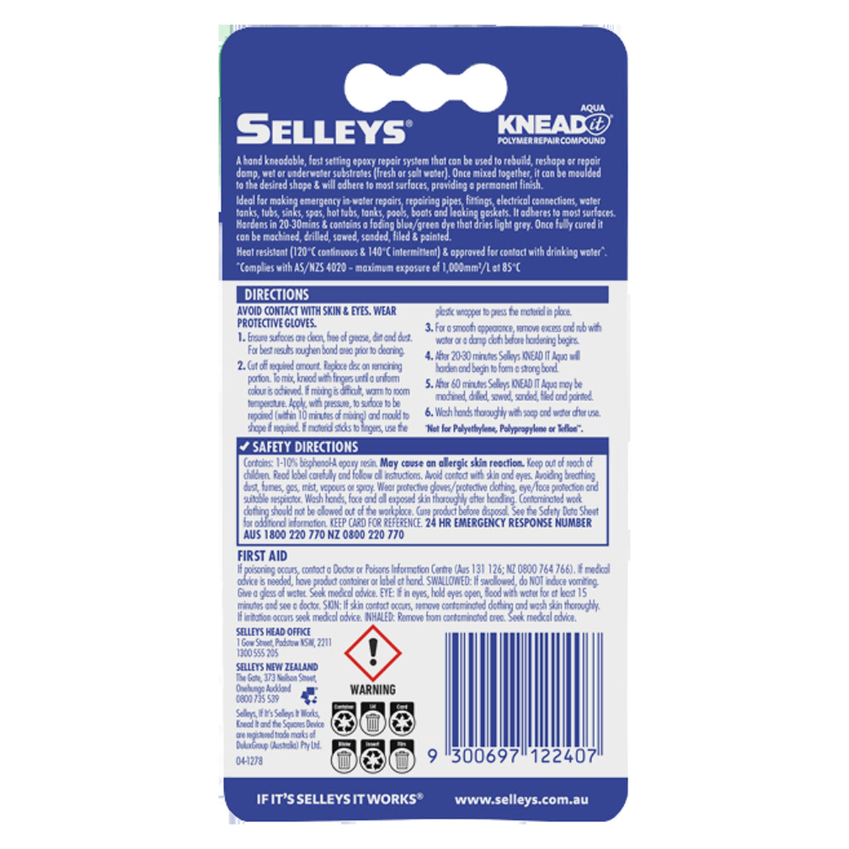 Selleys Knead It Aqua Blister Pack 50G 100061