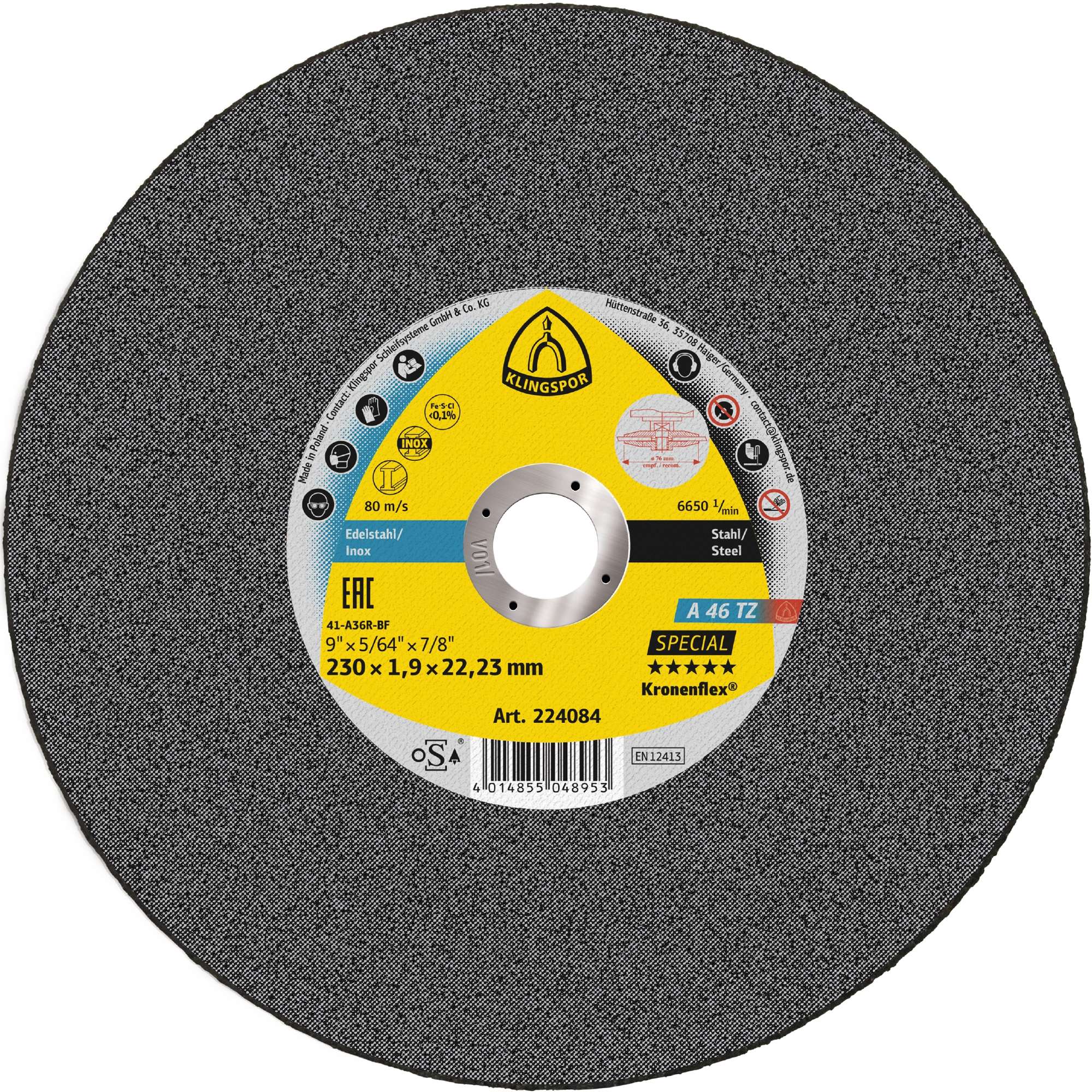 Klingspor 221161 A46 Tz 180mm x1.6mm x22.23mm steel cut off wheel