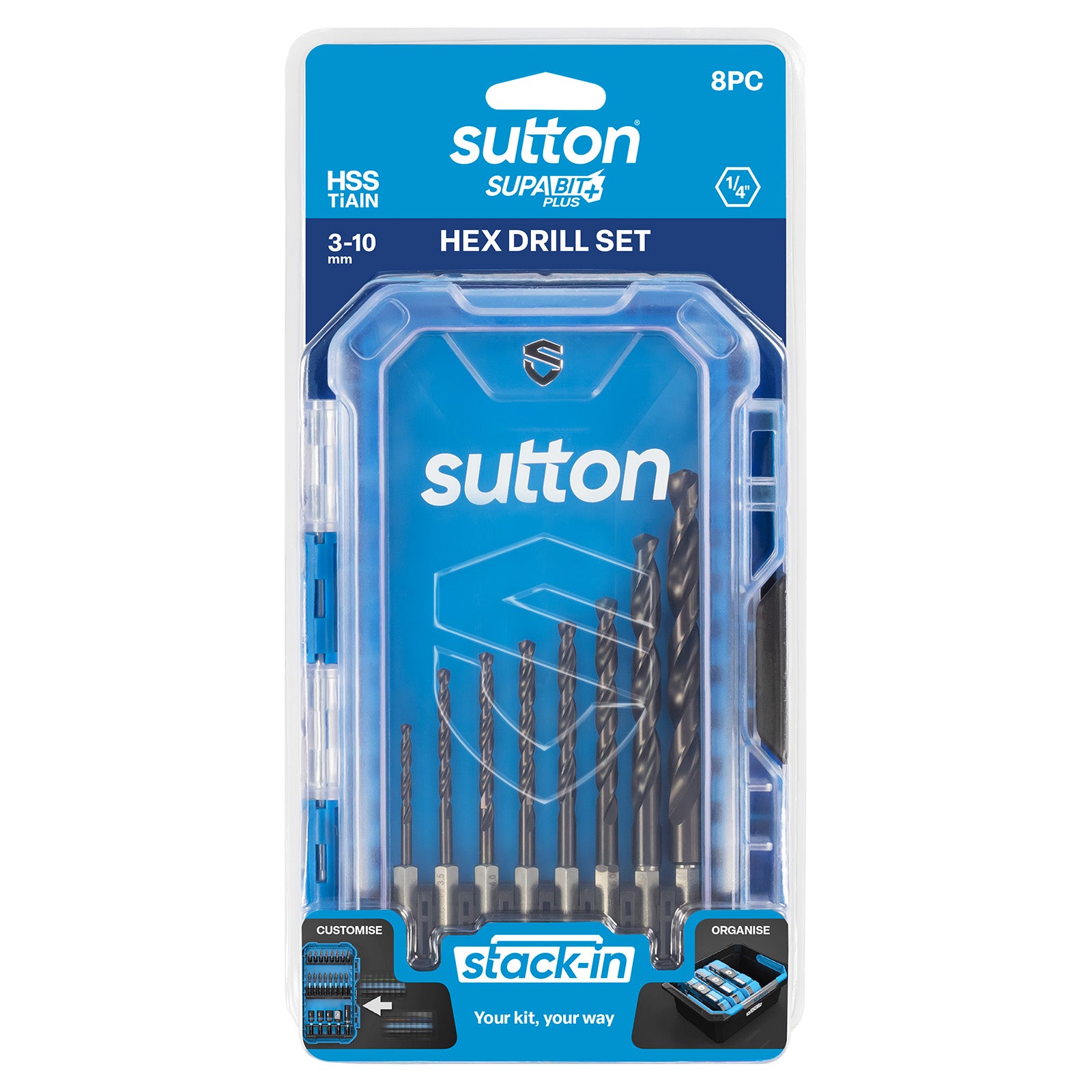 Sutton Tools Drill Hex Shank Hss-Tialn Supabit Plus Set 3-10Mm 8Pc D221S08A