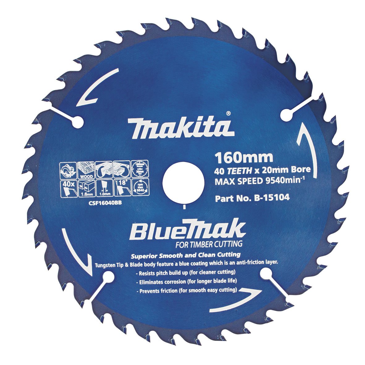 Makita Bluemak TCT Saw Blade 160mm X 20mm X 40T B-15104