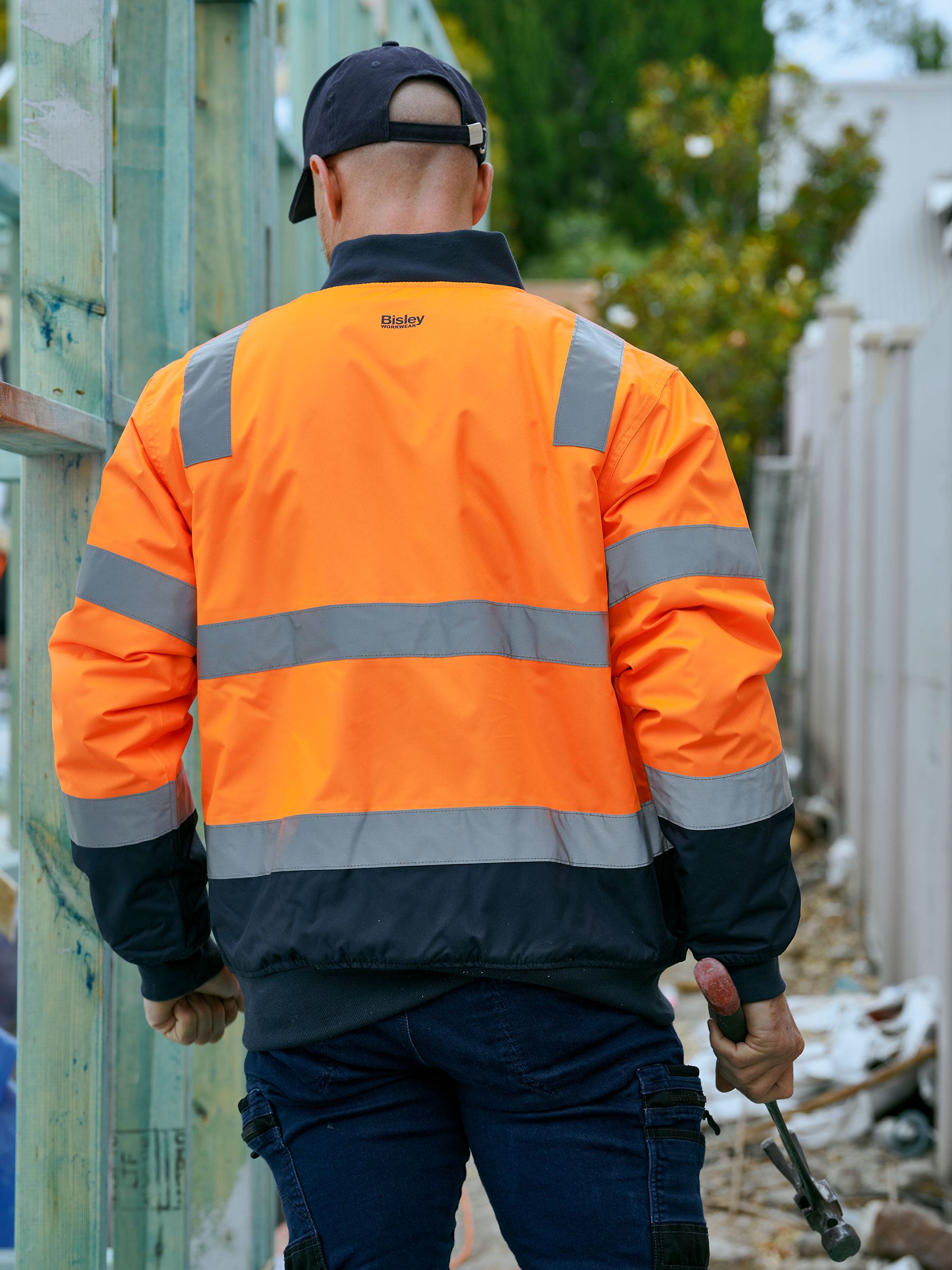 Bisley Workwear BJ6730T Men's Orange/Navy L Taped Hi Vis Bomber Jacket with Padded Lining