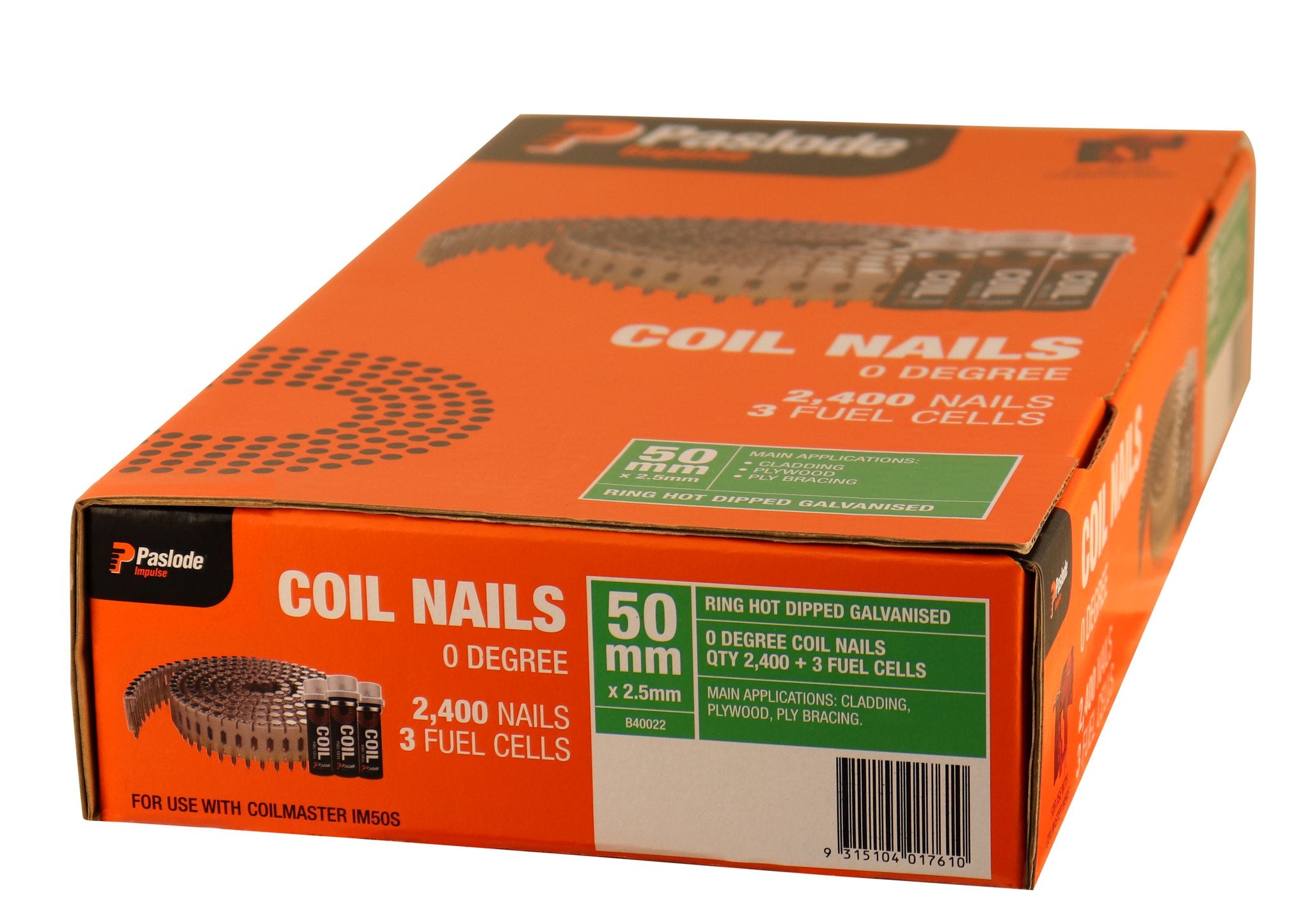 Paslode 50mm Coil Nails & 3 Fuel Cells - 2400 Pack B40022