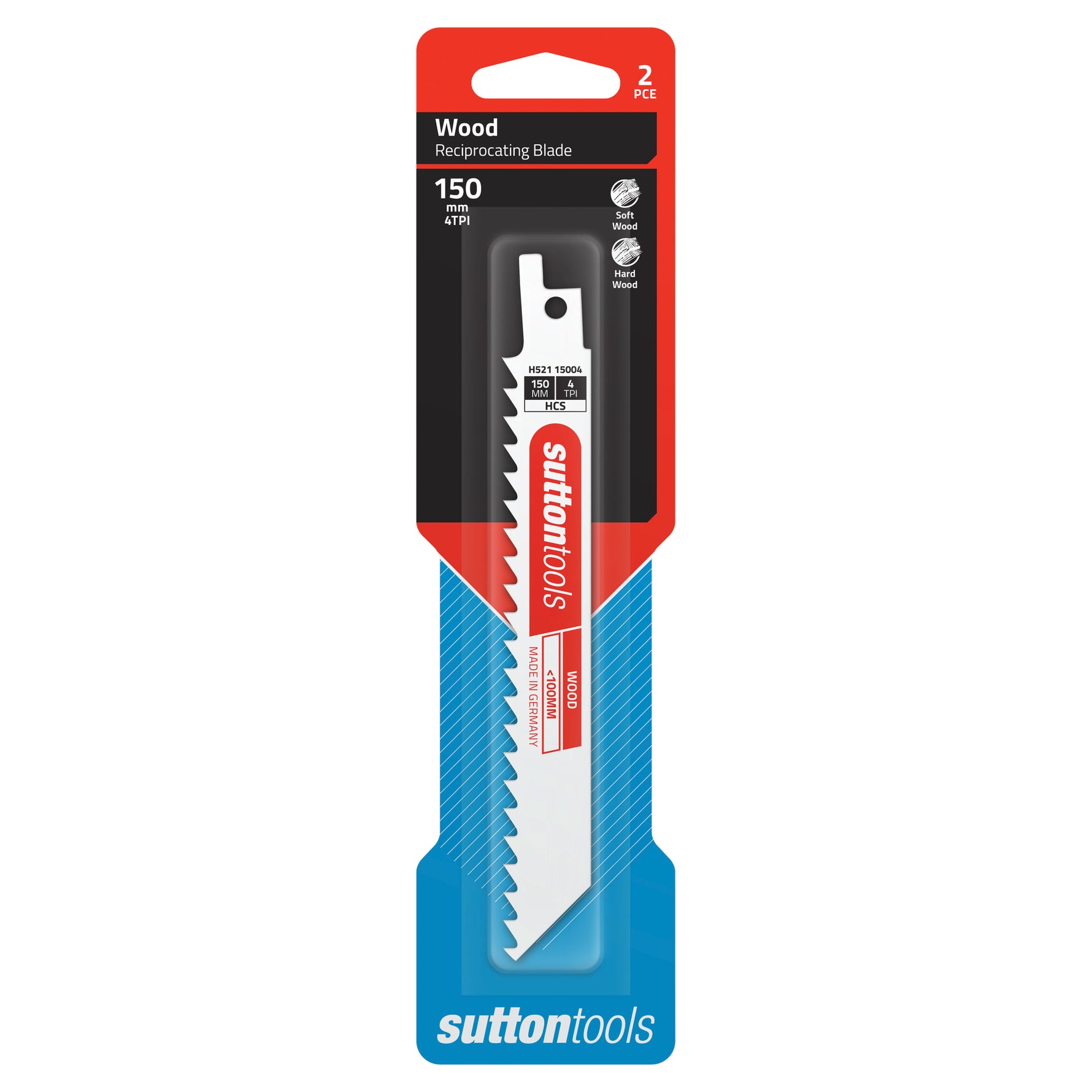 Sutton Tools Blade Recip Hcs Wood 150x19x1.05MM 4Tpi 2Pk H52115004
