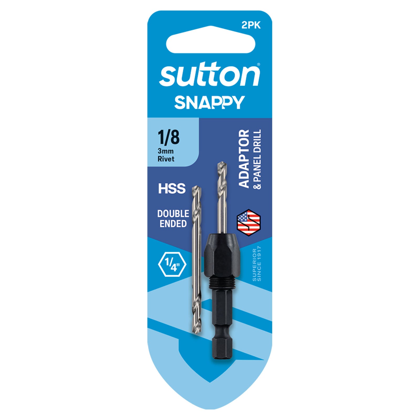 Sutton Tools Drill Holder Hex-Shk Snappy & D/E Panel Hss Carded 1/8In 2Pk D224H0318