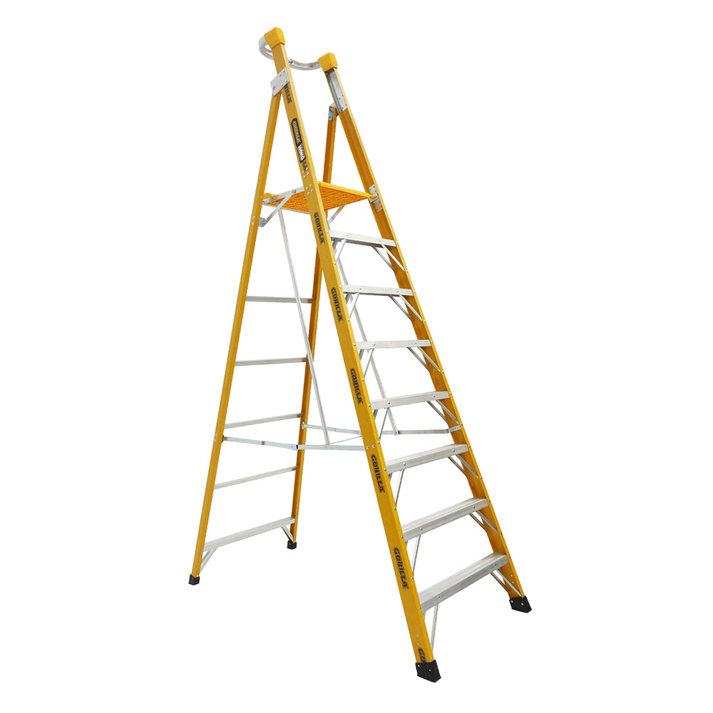 Gorilla FPL008-HD Heavy Duty Platform Fibreglass Ladder 2.4M (8ft) 180kg Industrial