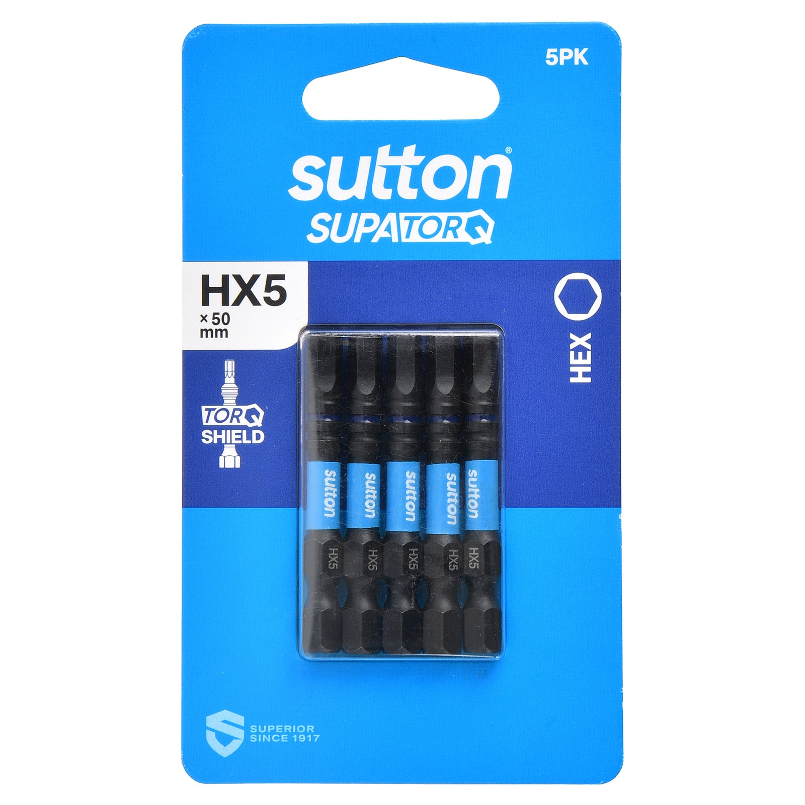 Sutton Tools Screwdriver Bit Supatorq Hex HX5 50Mm 5Pk S206H05B05