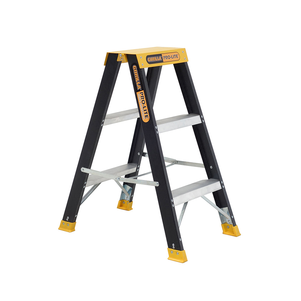 Gorilla FSM003-PRO Pro-Lite 3 Step Fibreglass Double Sided A-Frame Ladder (0.85M) 150kg Industrial