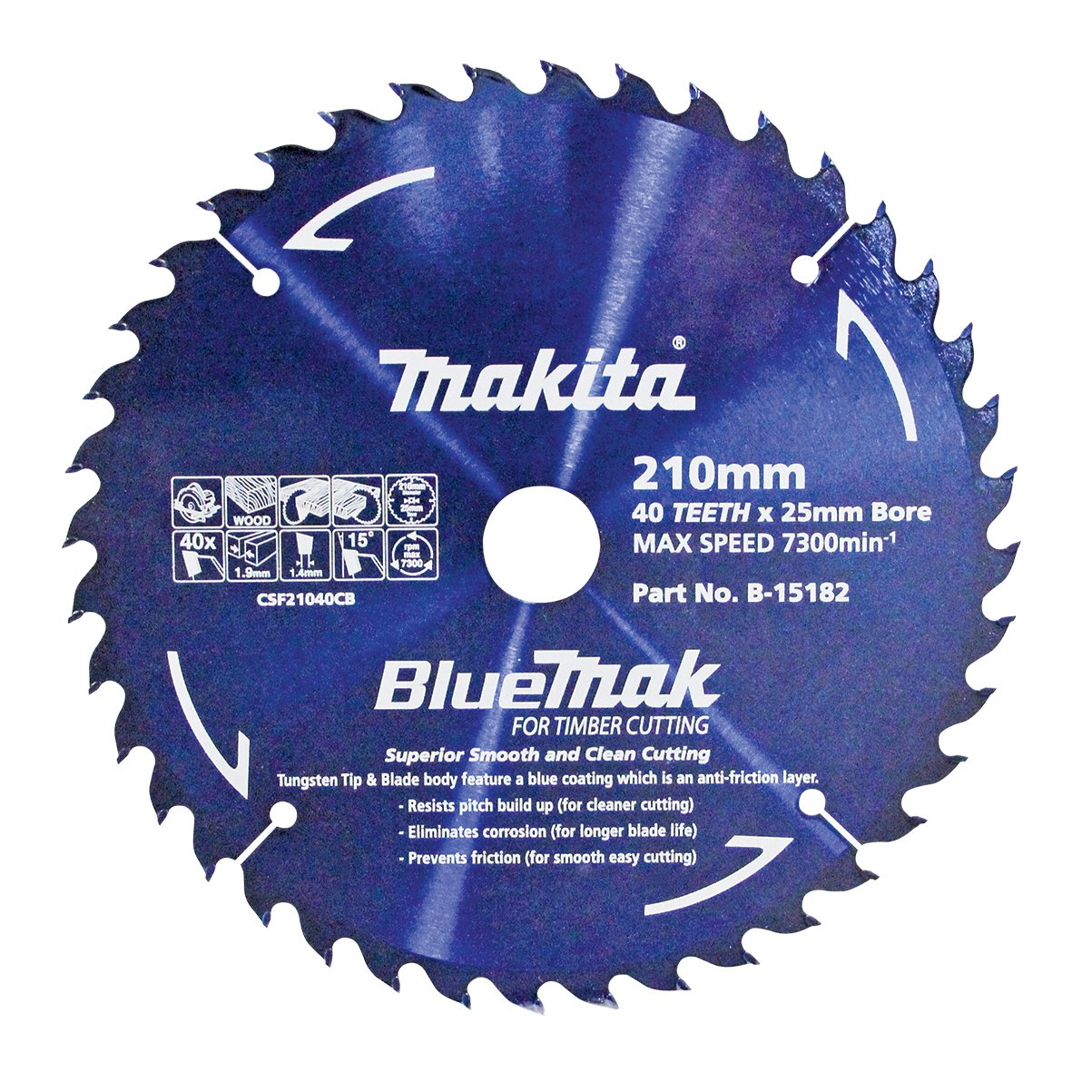 Makita Bluemak TCT Saw Blade 210mm X 25mm X 40T B-15182
