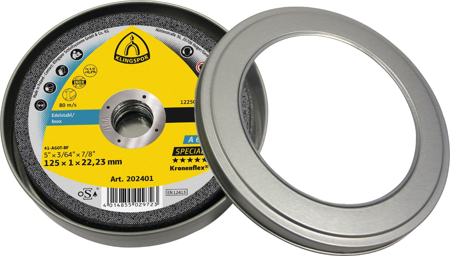 Klingspor 310504 A60 Tz 125mm x1mm x22.23mm steel cut off wheel