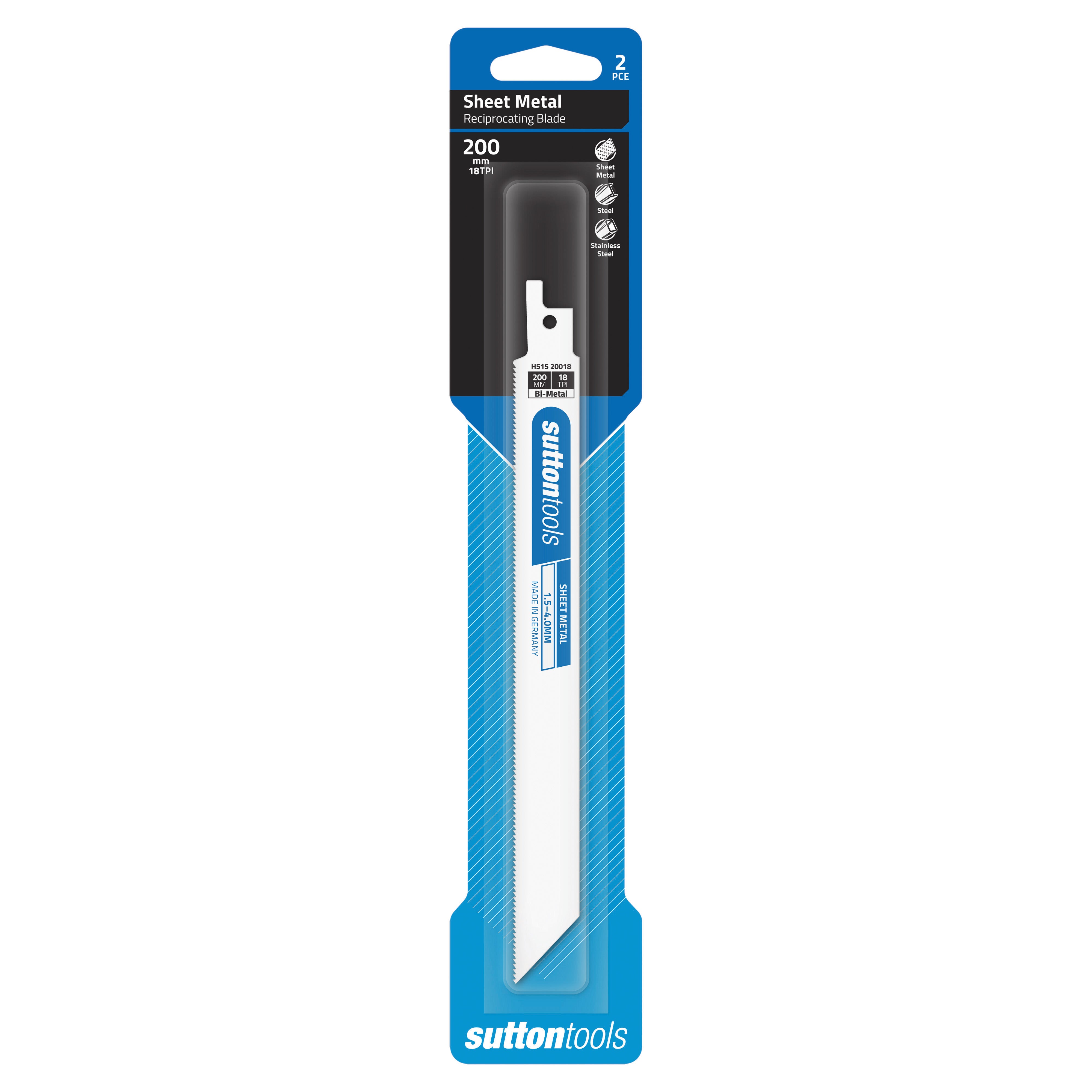 Sutton Tools Blade Recip Bim Sheet Metal 200x19x0.9MM 18Tpi 2Pk H51520018
