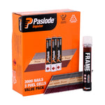 Paslode 75mm Framing Nails & 3 Fuel Cells - 3000 Pack B20547V
