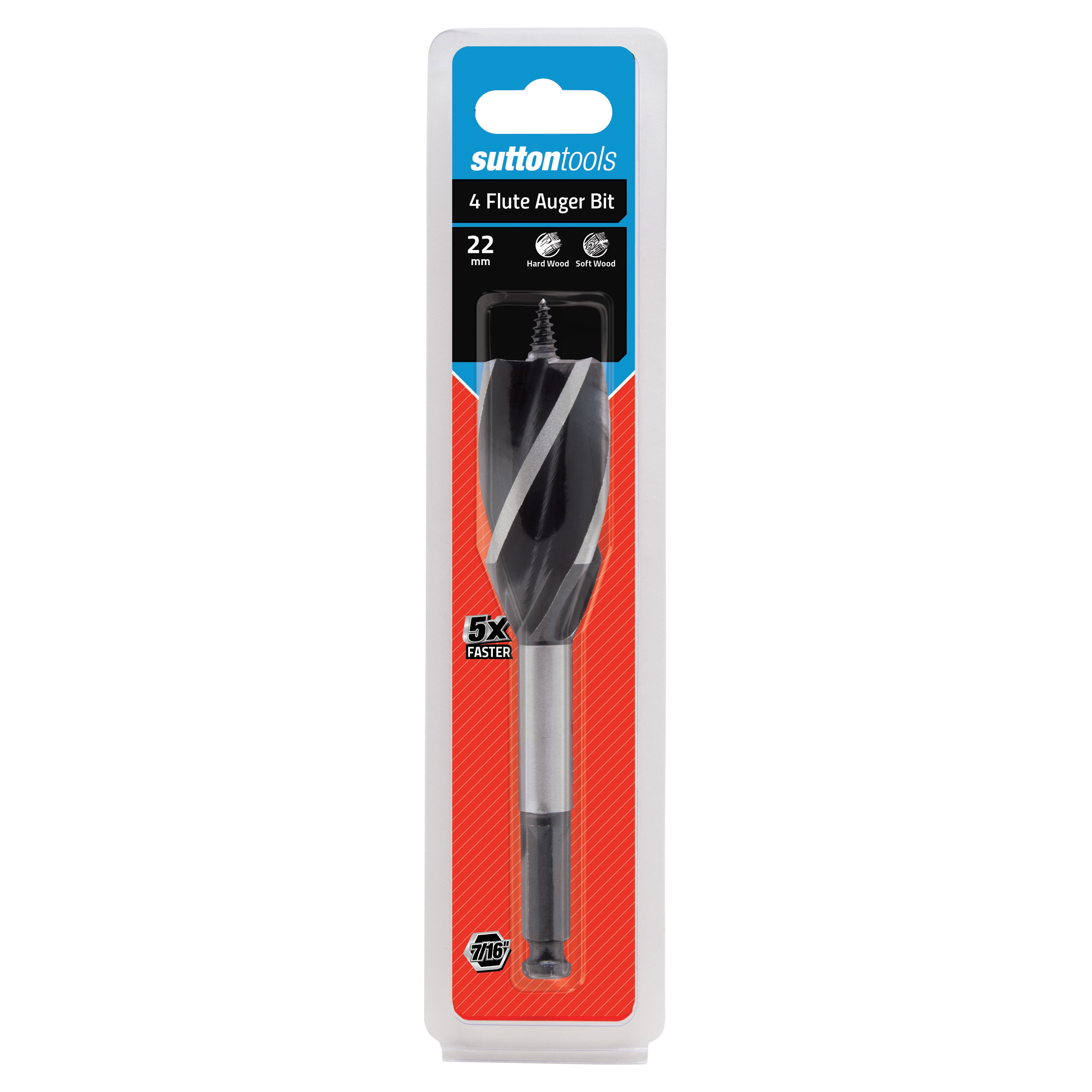 Sutton Tools Drill Auger Bit 4-Flute 7/16-Hex 22Mm X 165Mm D5142200