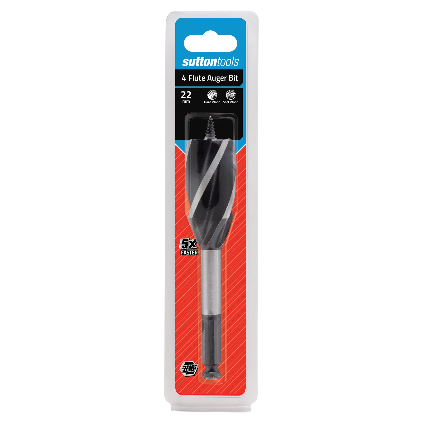 Sutton Tools Drill Auger Bit 4-Flute 7/16-Hex 22Mm X 165Mm D5142200