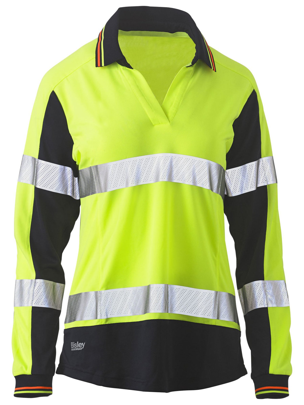 Bisley Workwear BKL6225T Women's Yellow/Navy 20 Taped Two Tone Hi Vis V-Neck Polo BKL6225T_TT0420