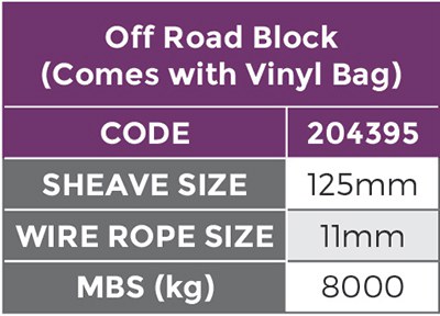 Austlift Off-Road Recovery Block with Vinyl Bag 8T MBS 125mm Sheave 11mm Wire Rope 204395