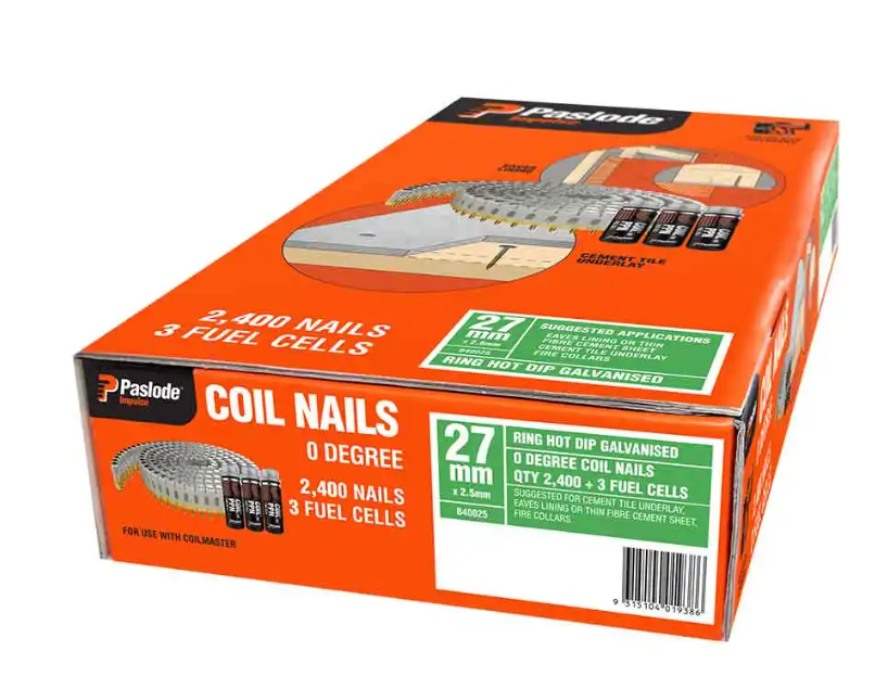 Paslode 27 x 2.5mm Hdg Ring Shank Coil Nail 2400 Box B40025