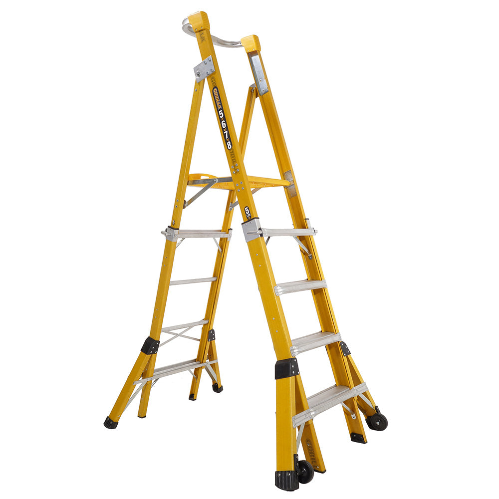 Gorilla FPL0508-I Adjustable height platform ladder 2.1-2.4M (5-6-7-8ft) Fibreglass 150kg Industrial