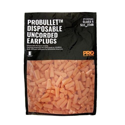 Pro Choice Safety Gear Orange Probullet Uncorded Earplug Refill For Dispenser (500 Pairs)