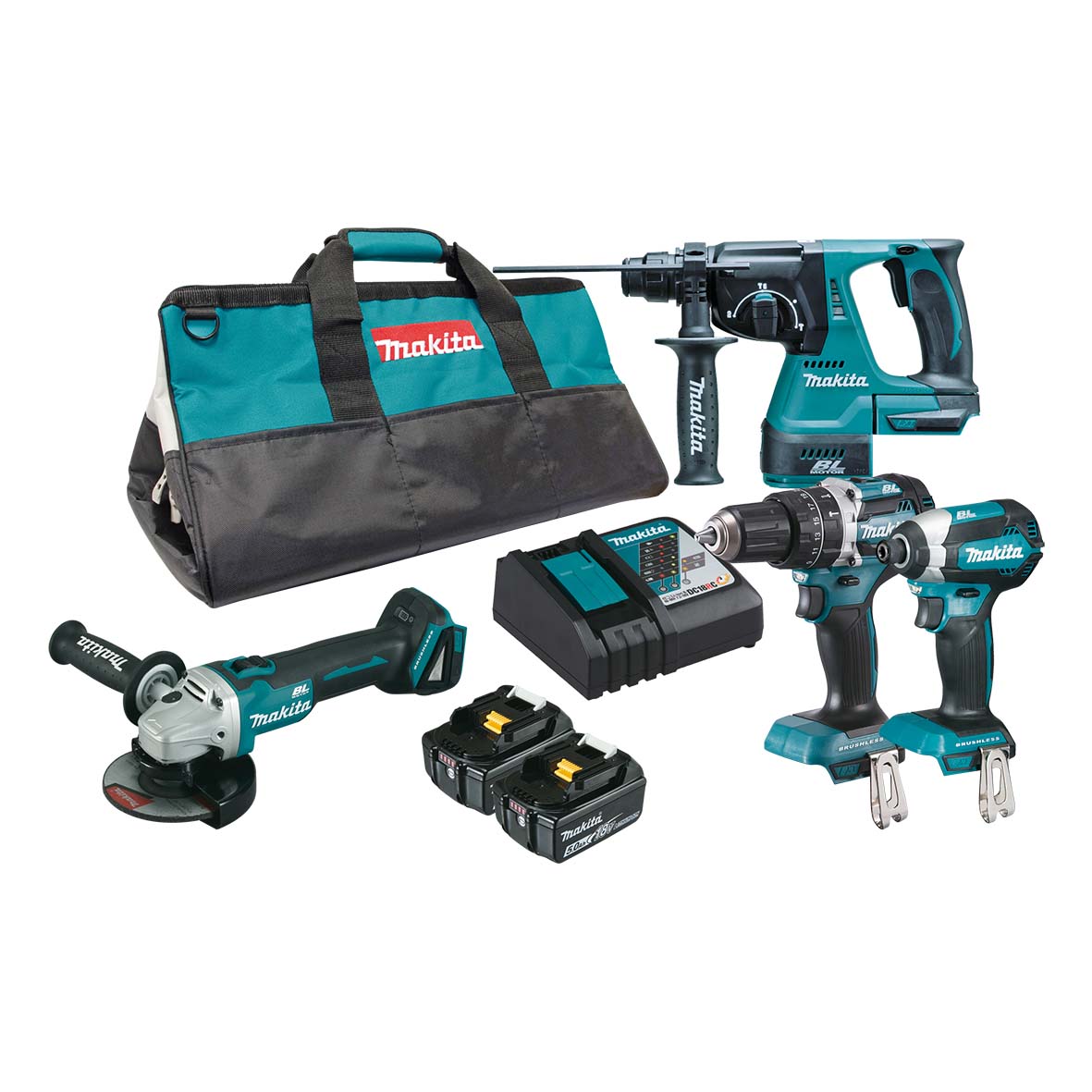Makita 18V Brushless 4 Piece 2 X 5.0ah Combo Kit DLX4102T