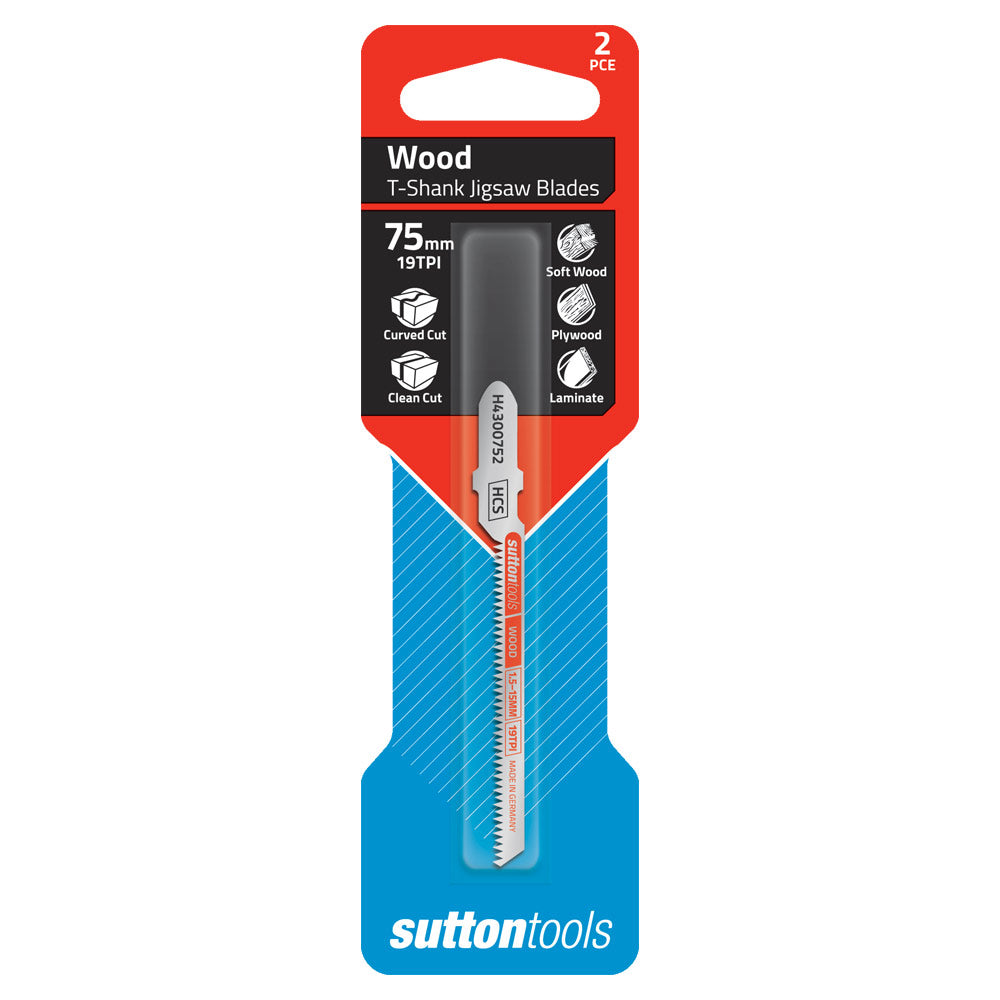 Sutton Tools Blade Jigsaw T-Shk Hcs Wood Cur 1.5-15Mm 75Mm 19Tpi 2Pk H4300752