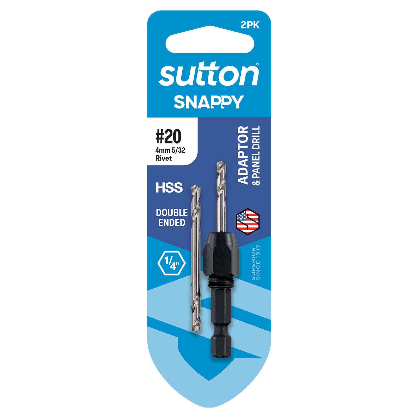 Sutton Tools Drill Holder Hex-Shk Snappy & D/E Panel Hss Carded #20 2Pk D224H0409