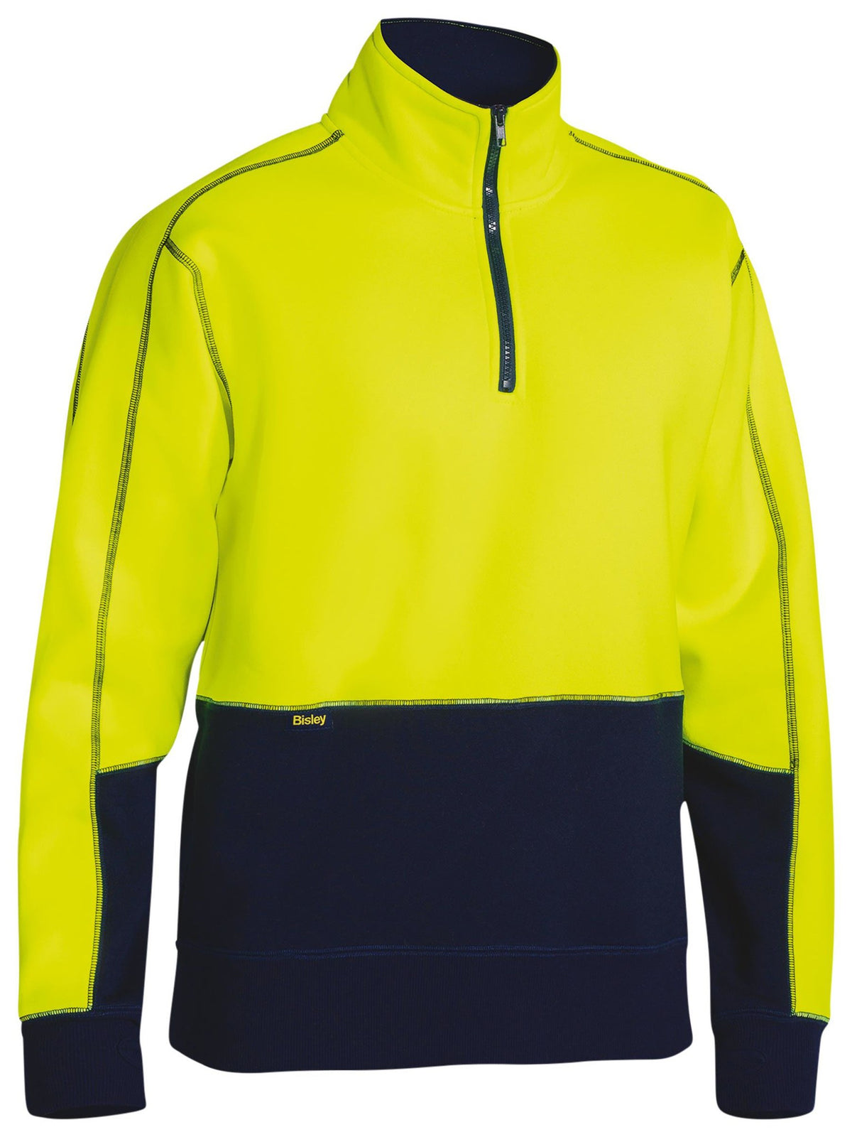 Bisley Workwear BK6989 Men's Yellow/Navy 2XL Hi Vis Fleece 1/4 Zip Pullover BK6989_TT042XL