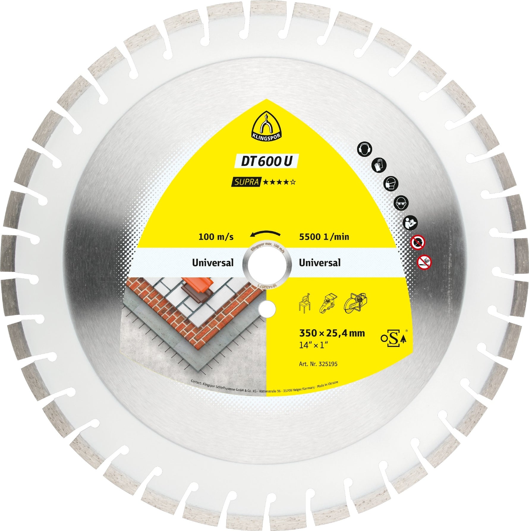 Klingspor 325195 DT 600 U 350mm x3mm x25.4mm diamond cutting blade for construction materials/concrete/chalky sandstone