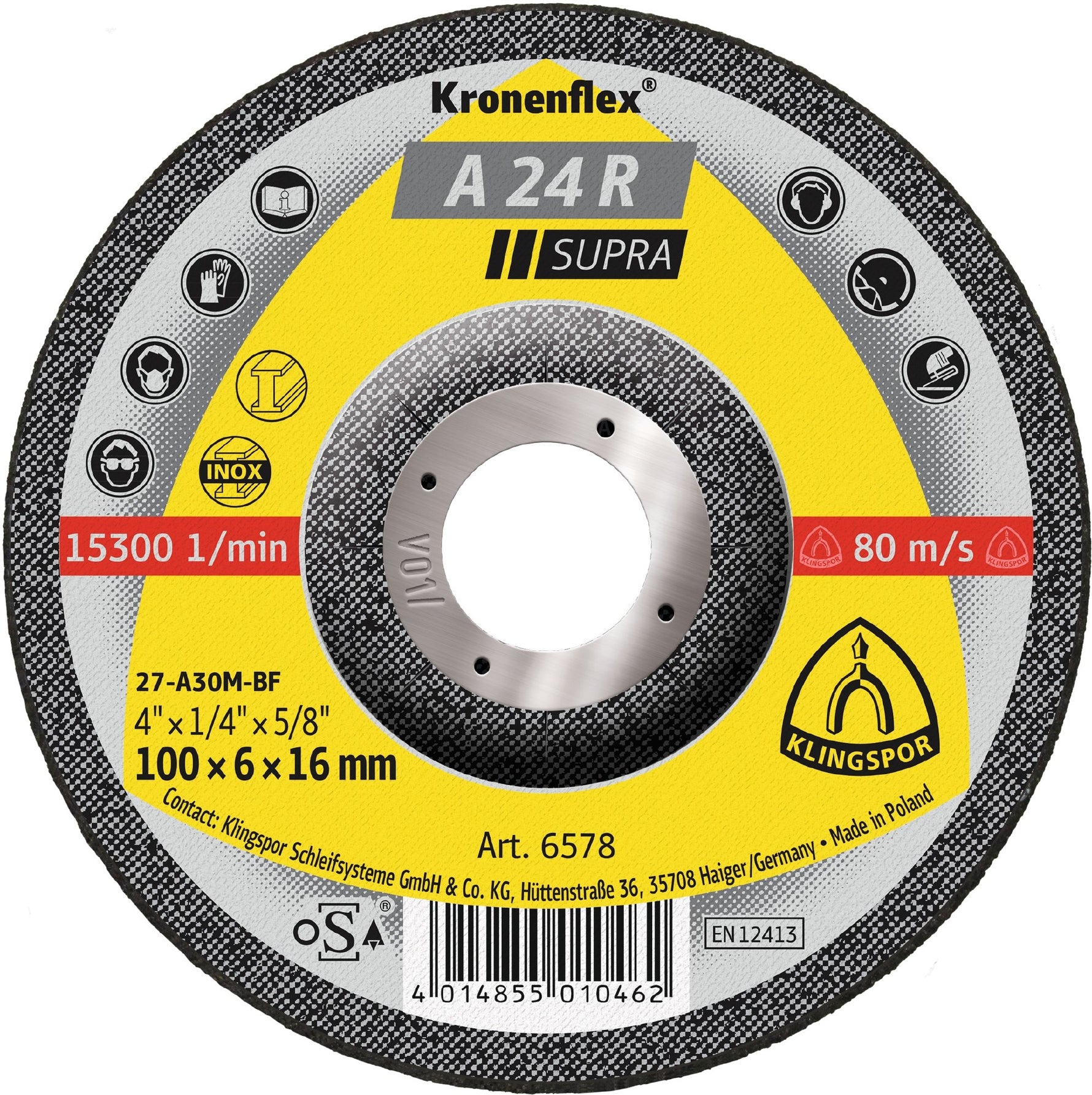 Klingspor 6578 A24 R 100mm x6mm x16mm grinding disc