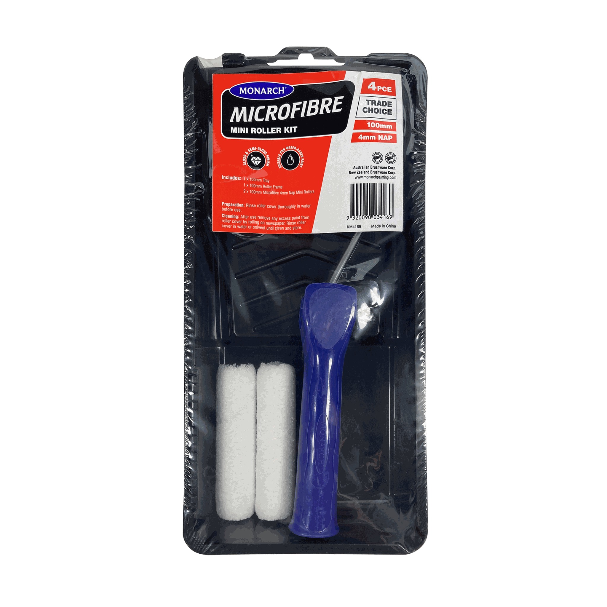 Monarch 4Pce Microfibre 4mm Mini Roller Kit 100mm