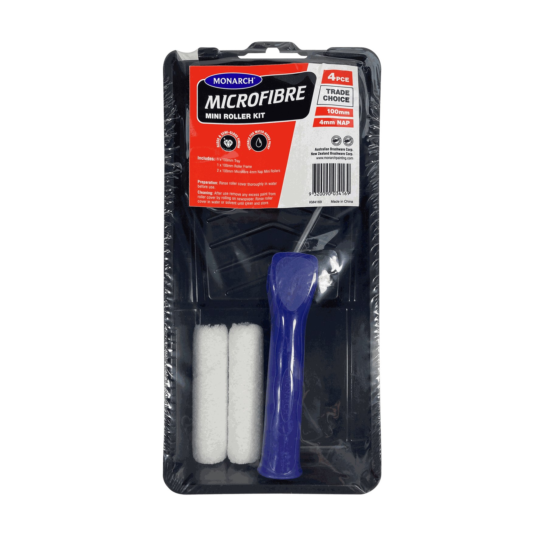Monarch 4Pce Microfibre 4mm Mini Roller Kit 100mm