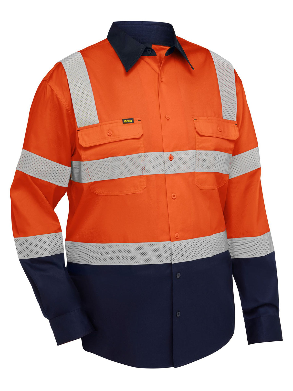 Bisley Workwear BS6396T Men's Orange/Navy 5XL Taped Biomotion Hi Vis Cool Lightweight Vented Shirt BS6396T_TT025XL