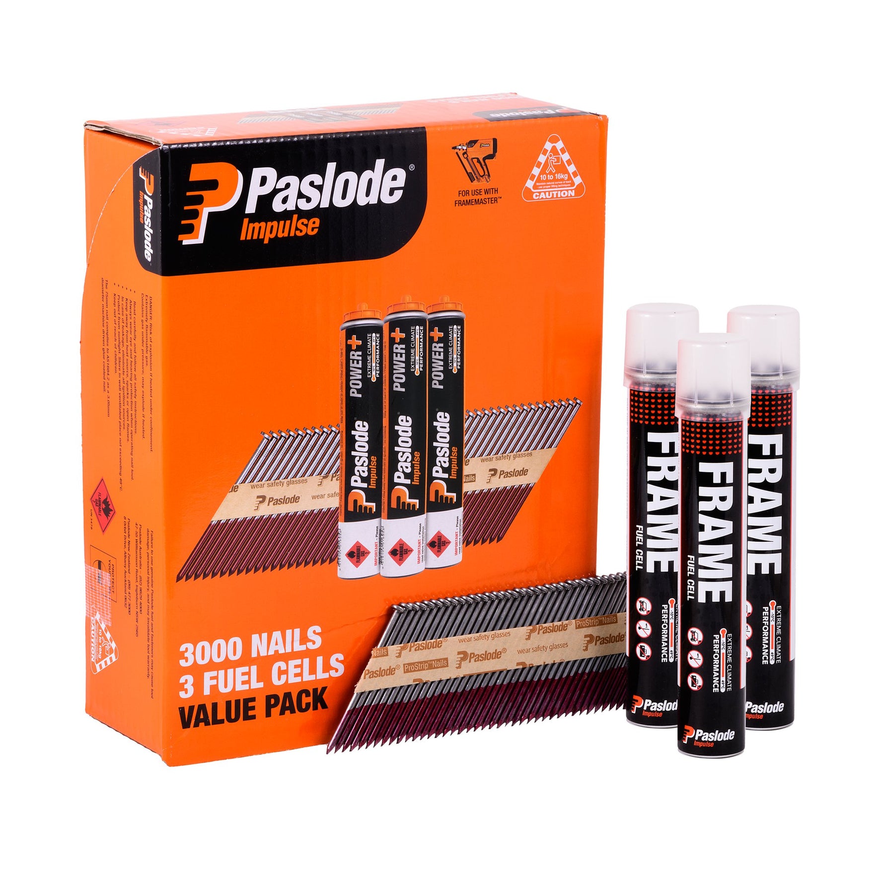Paslode 75mm Framing Nails & 3 Fuel Cells - 3000 Pack B20547V