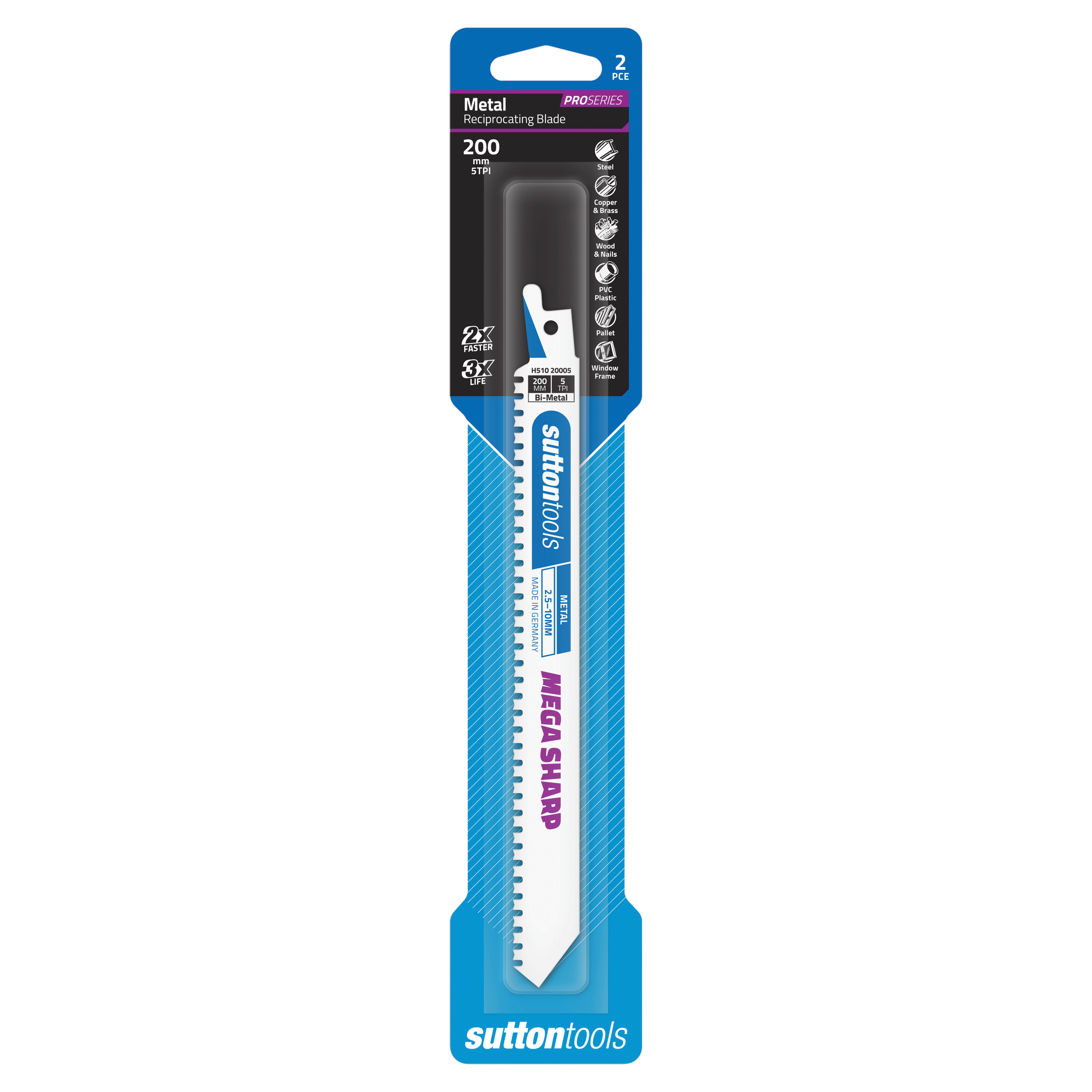Sutton Tools Blade Recip Bim Metal Mega 200x19x0.9MM 5Tpi 2Pk H51020005