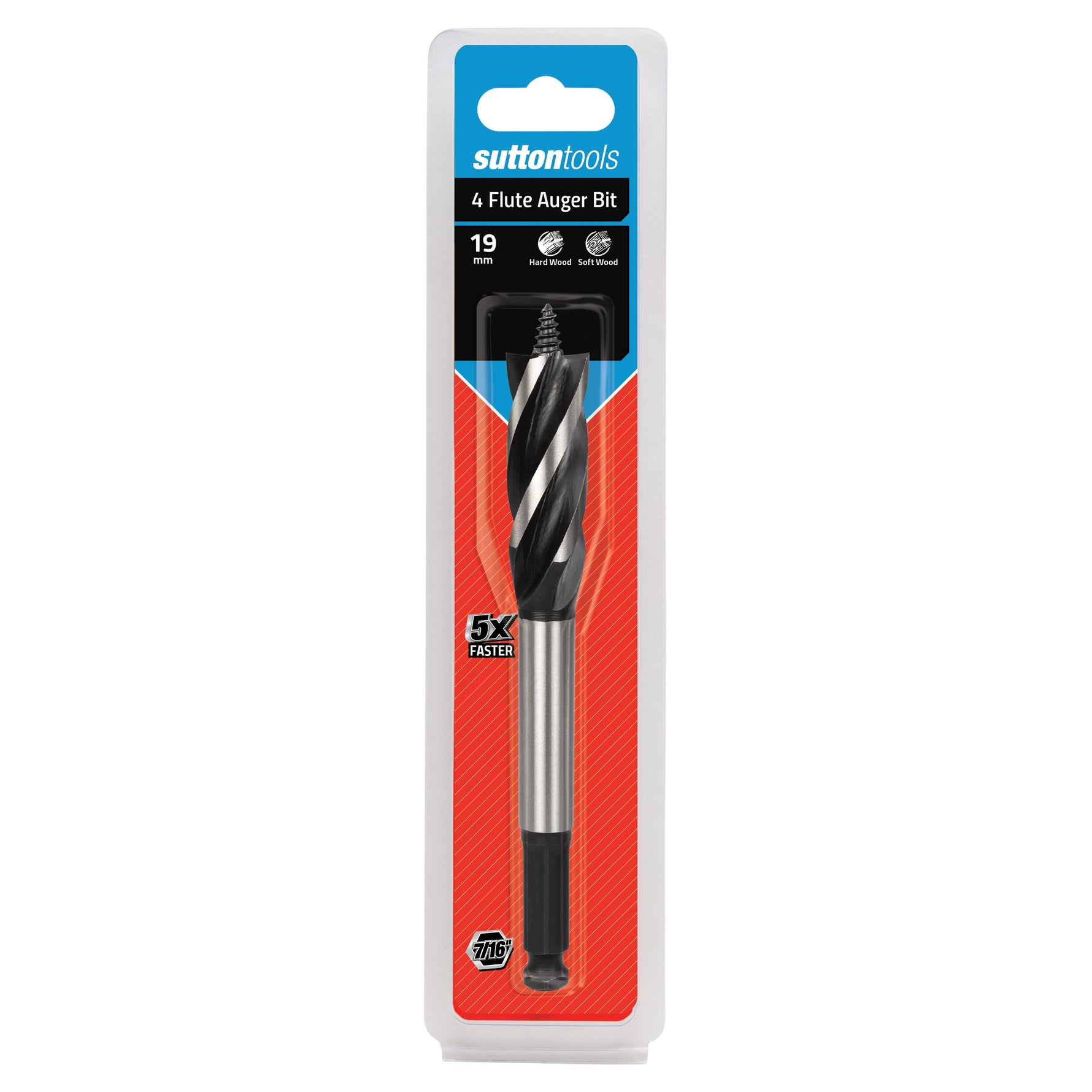 Sutton Tools Drill Auger Bit 4-Flute 7/16-Hex 19Mm X 165Mm D5141900