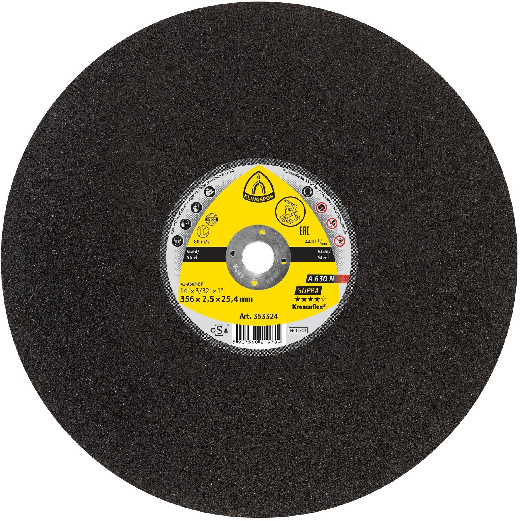 Klingspor 353328 A630 N 406mm x3.2mm x25.4mm flat large cut off wheel