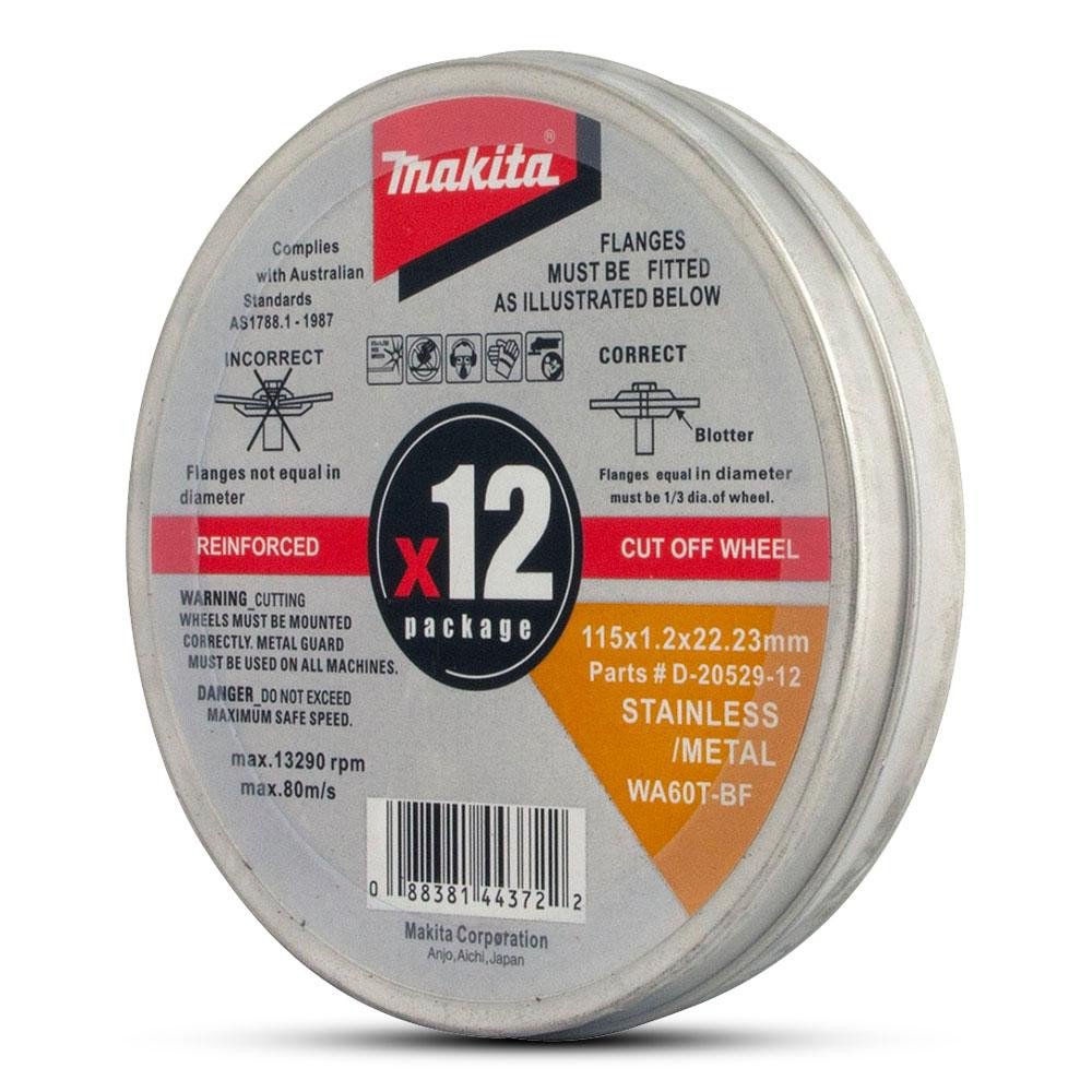 Makita 115mm X 1.2mm X 22mm Inox Cutting Disc WA60T - 12pc Tin D-20529-12