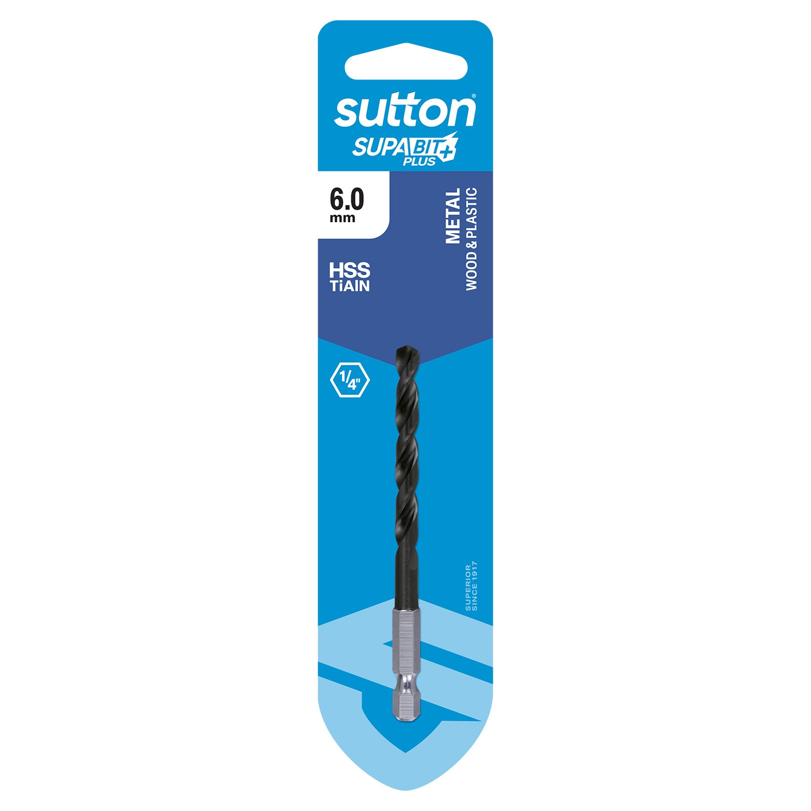 Sutton Tools Drill Hex Shank Hss-Tialn Supabit Plus Carded 6.0Mm D221H0600