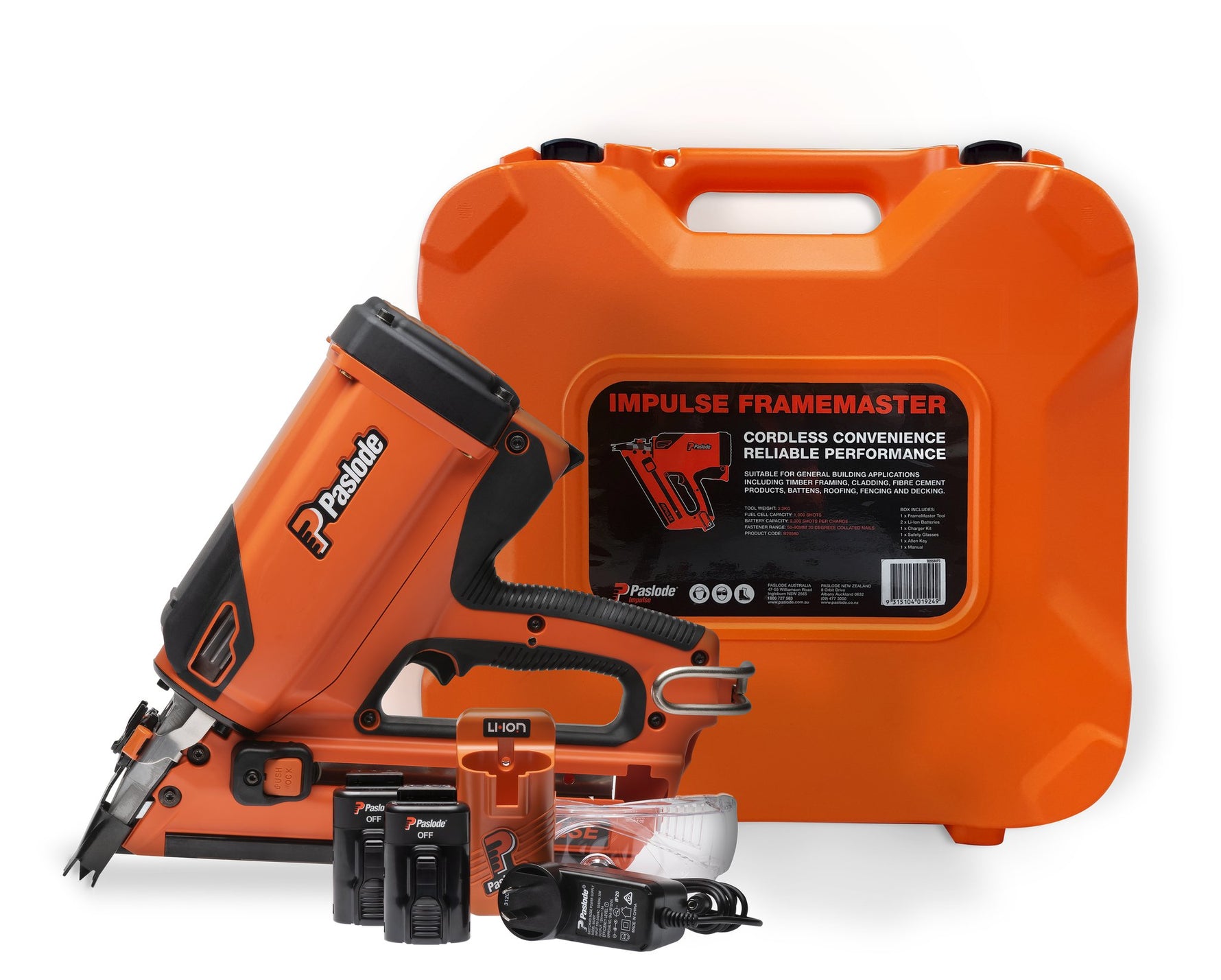 Paslode 2 x 2.2ah 50-90mm Framemaster Powervent Gas Framing Nailer Kit B20580