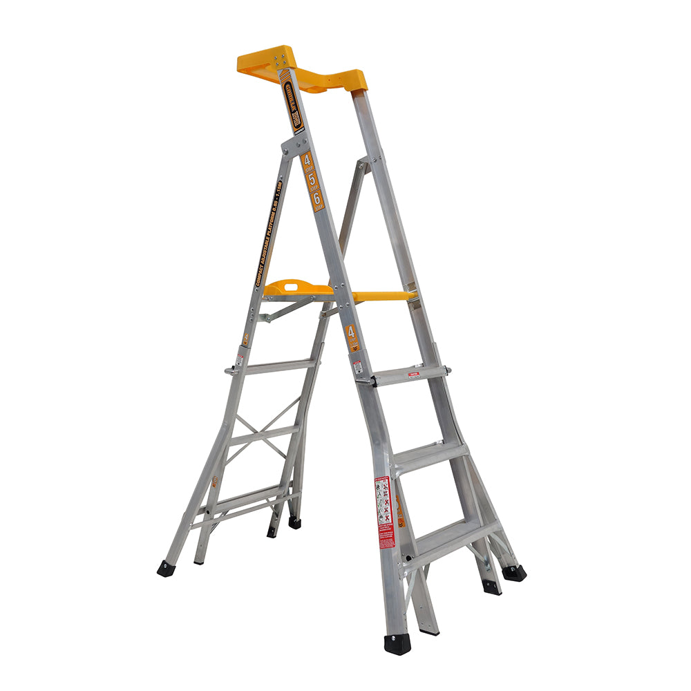 Gorilla RPL0406-I Compact height adjustable platform ladder 4-5-6 Step Aluminium 150kg Industrial