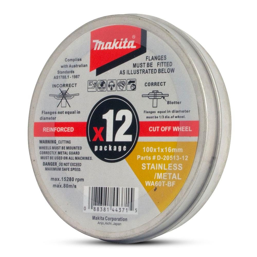 Makita 100mm X 1mm X 16mm Inox Cutting Disc WA60T - 12pc Tin D-20513-12