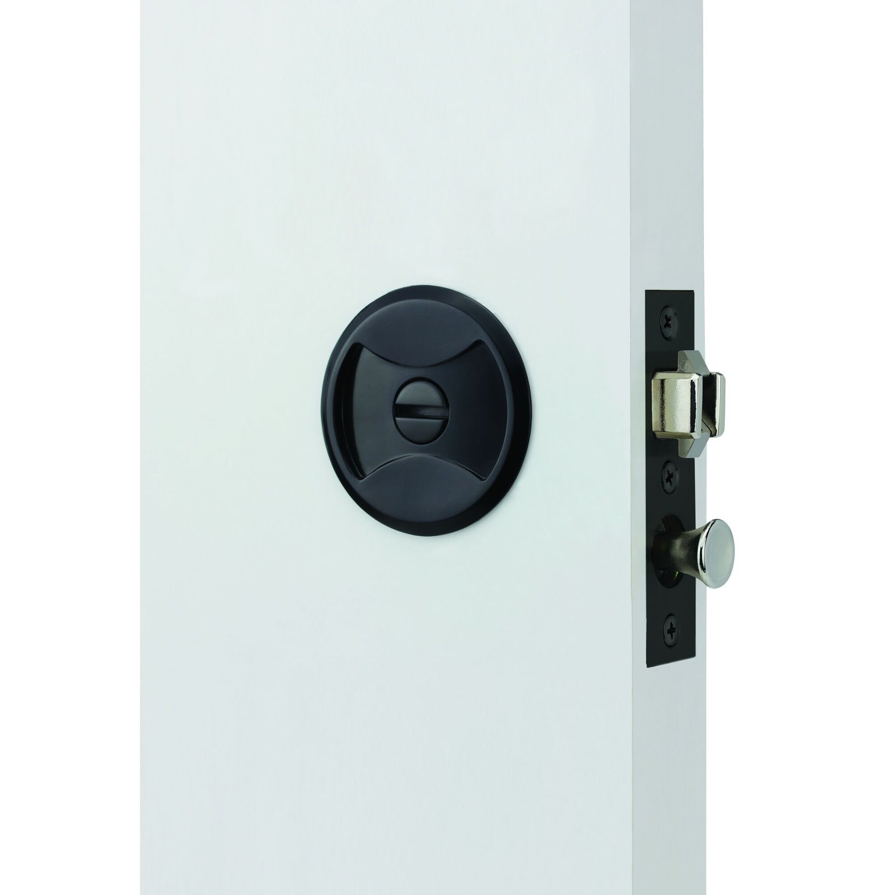 Lockwood Symmetry Round Cavity Sliding Door Matt Black Privacy Set DP 7400MBKDP