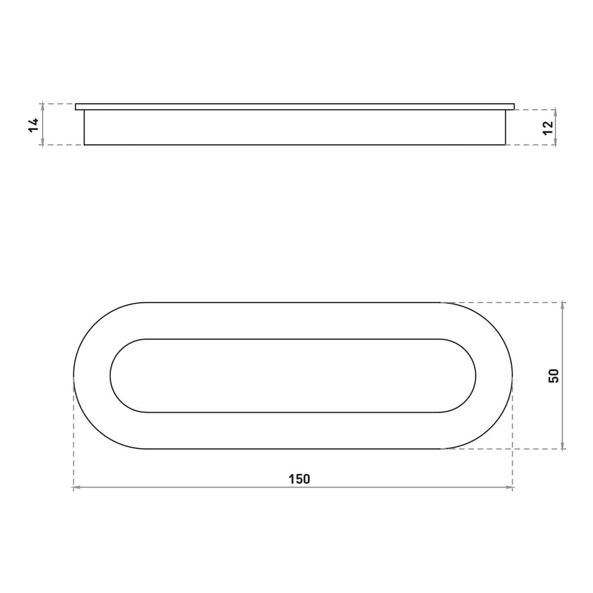 Lemaar Black 150 X 50mm Radius Flush Pull
