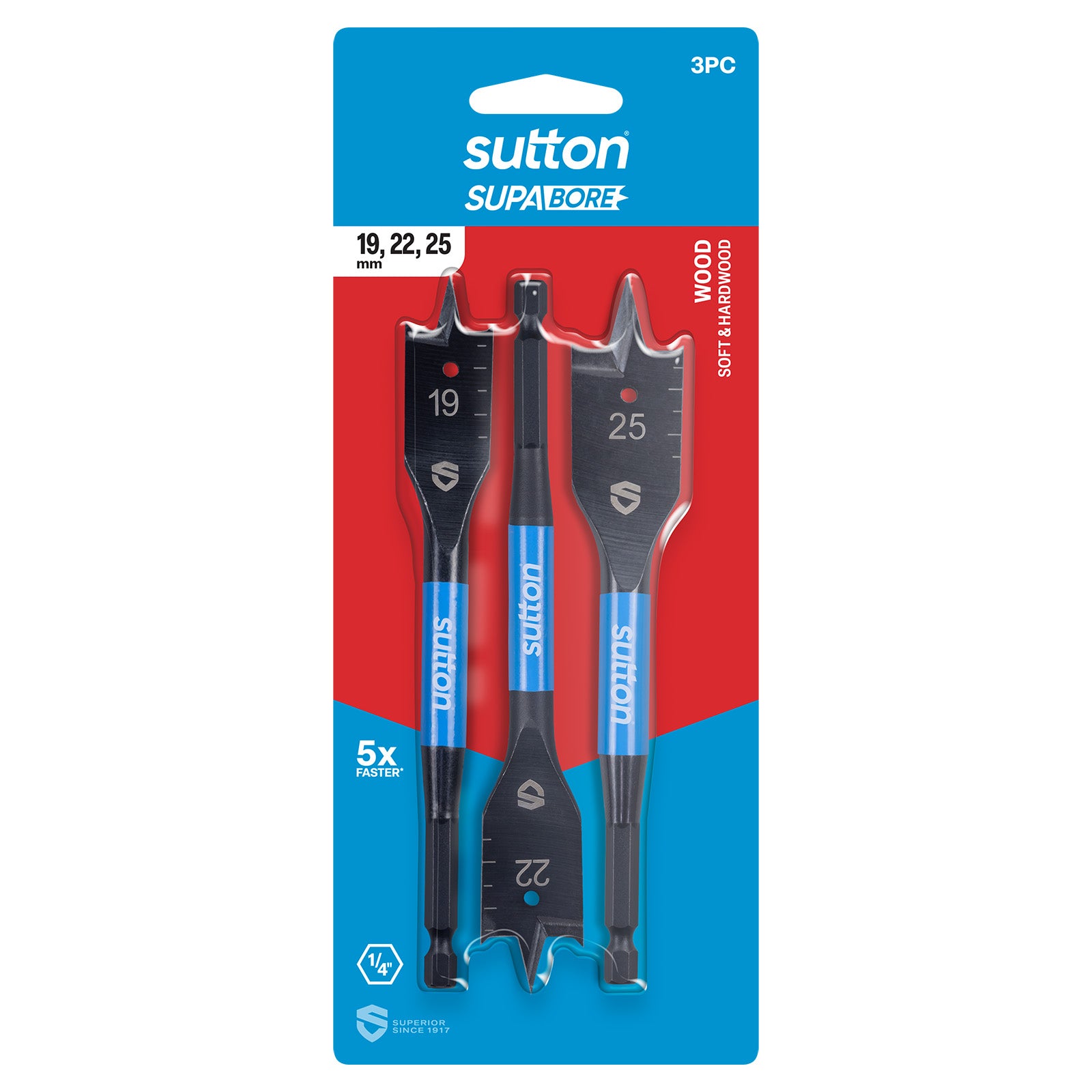 Sutton Tools Drill Spade Bit Supabore Set 19-25Mm 3Pc D501SS3