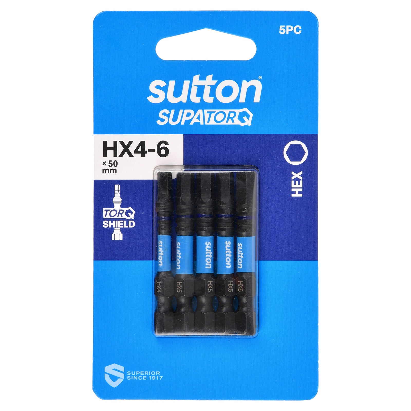 Sutton Tools Screwdriver Bit Supatorq Hex Set HX4-6 50Mm 5Pc S206S05B06