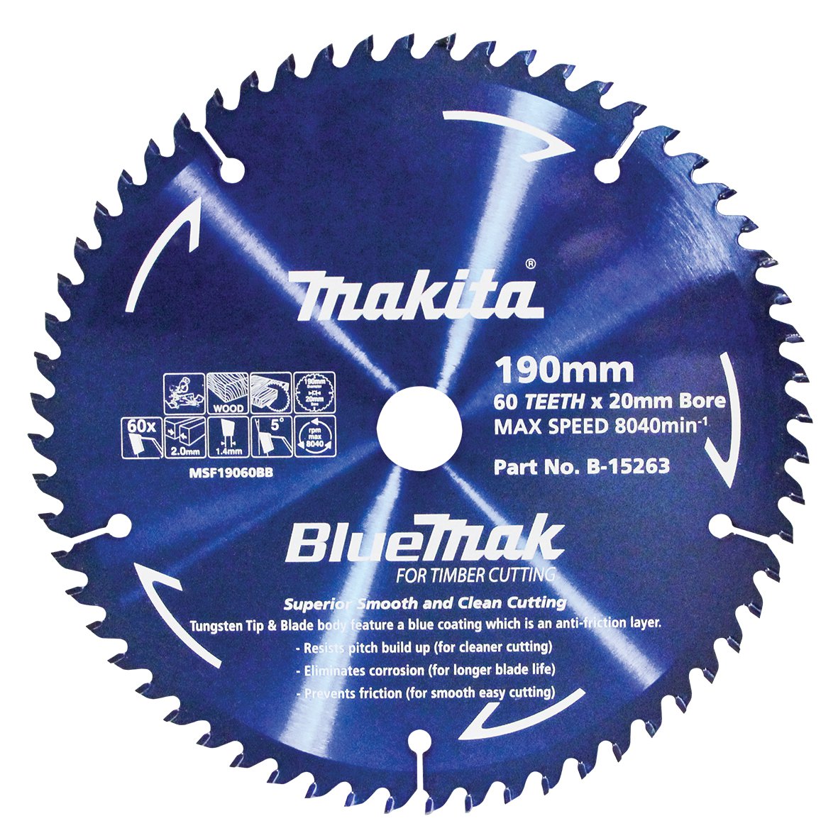 Makita Bluemak TCT Saw Blade 190mm X 20mm X 60T B-15263